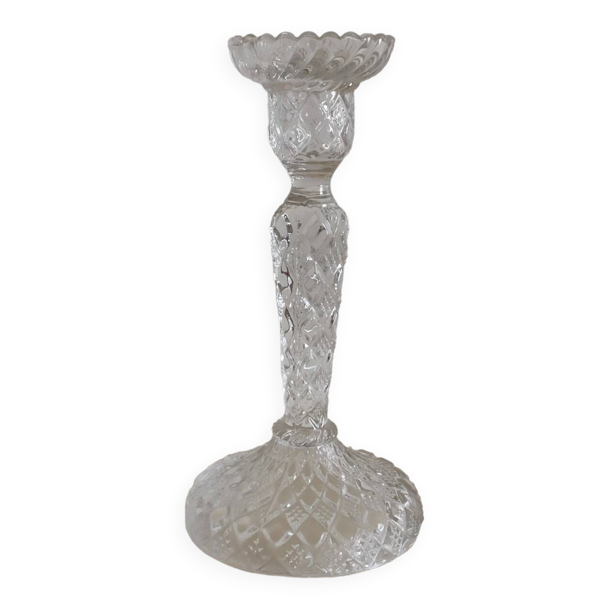 Large molded glass candle holder