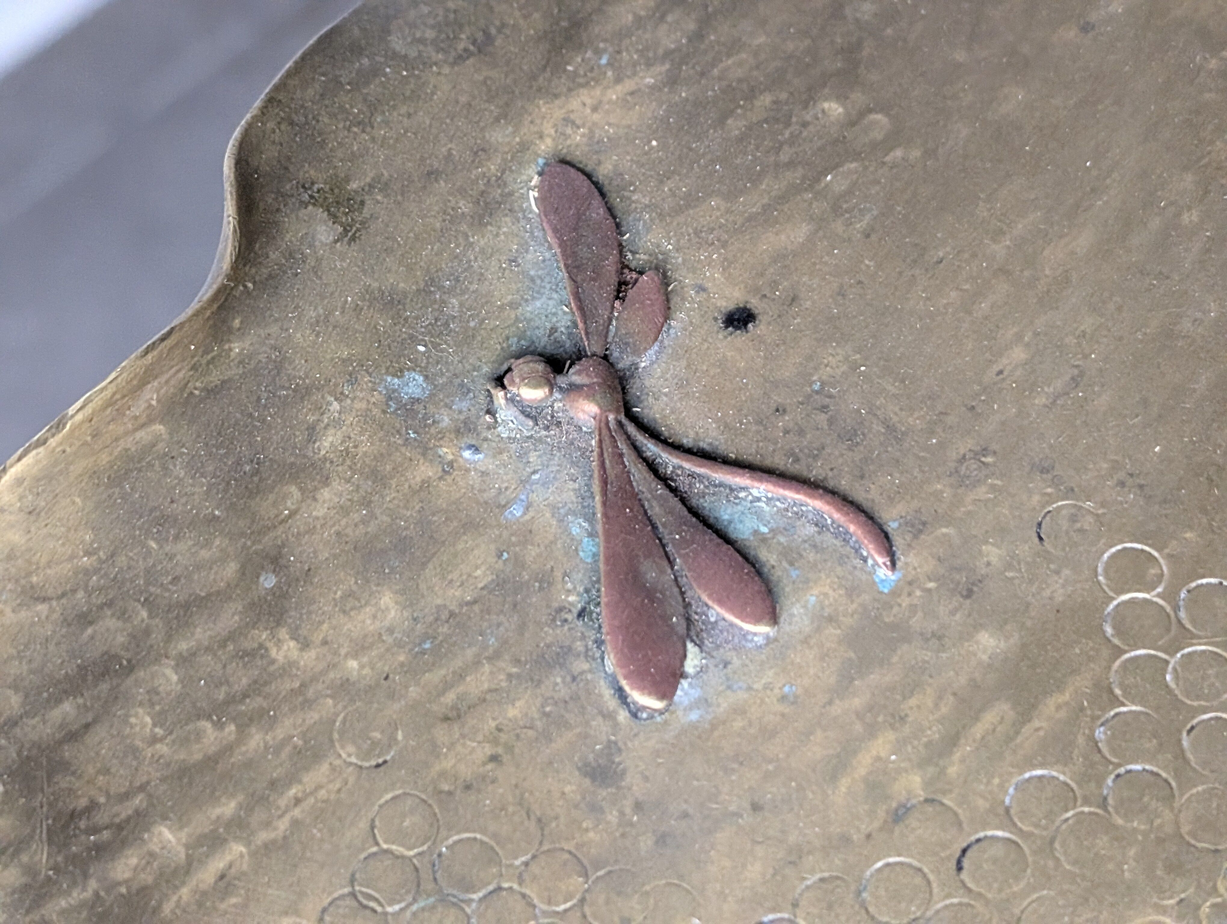 Japanese Art Nouveau bronze and brass table with dragonfly, 1920s