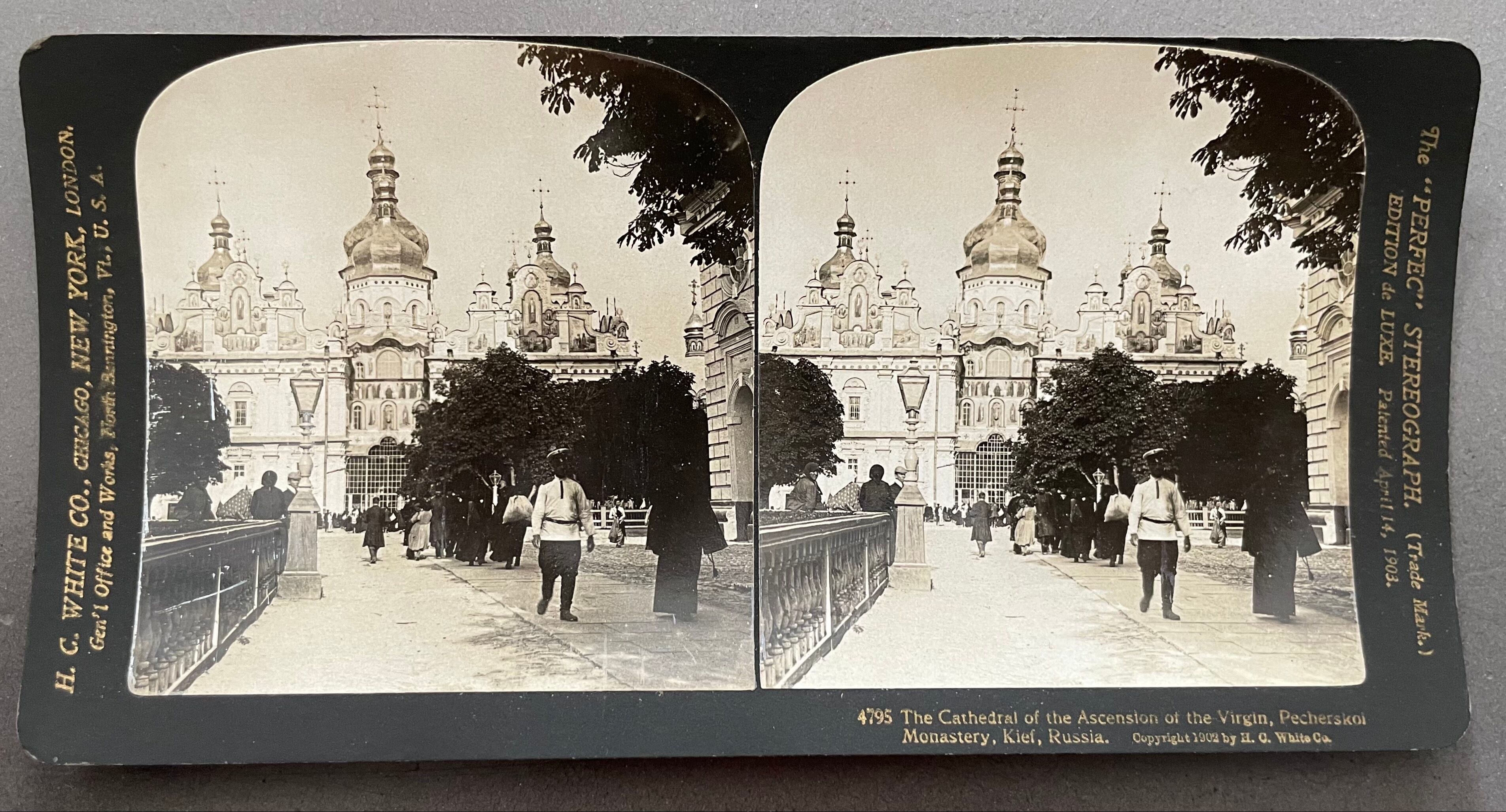 Old photography stereo, stereograph, luxury albumine 1903 Pecherskoi Monastery, Russis