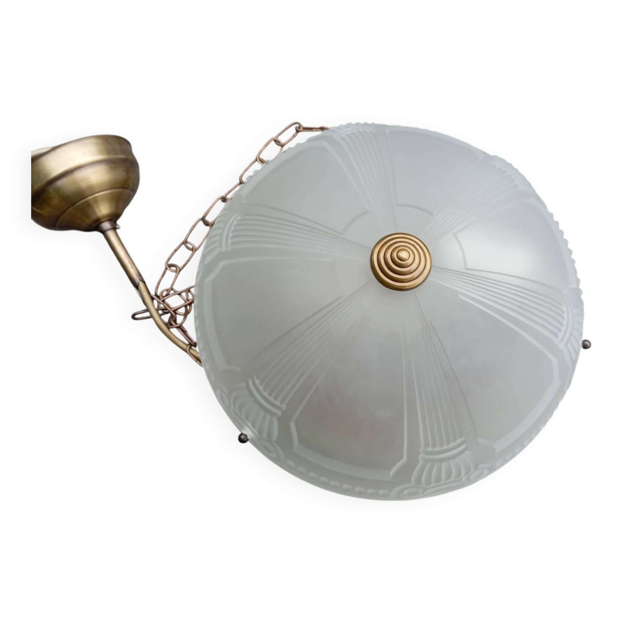 Frosted glass basin pendant light with column decor, art deco style