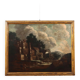 Old painting of landscape and figures, oil on canvas, 18th century.