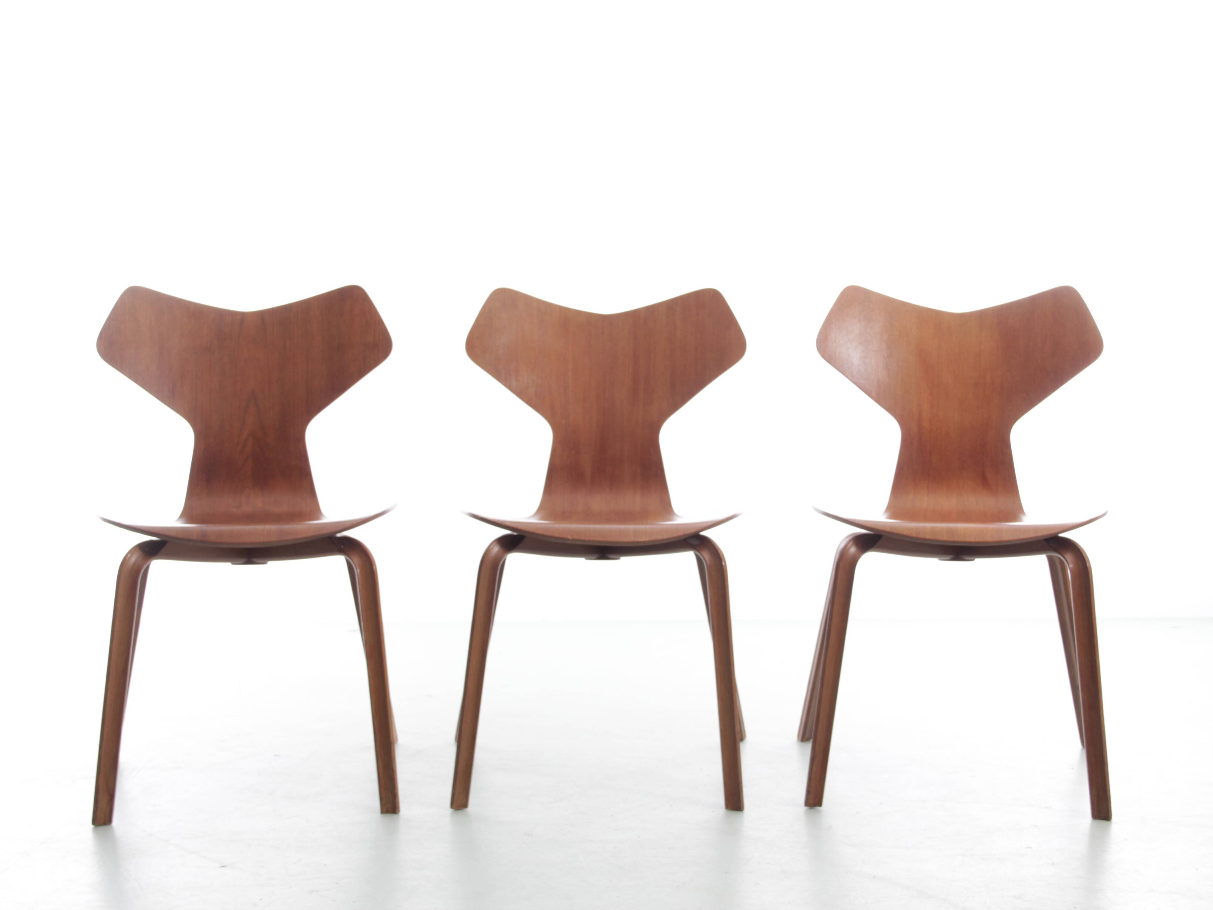 Set of 3 “grand prix” teak chairs