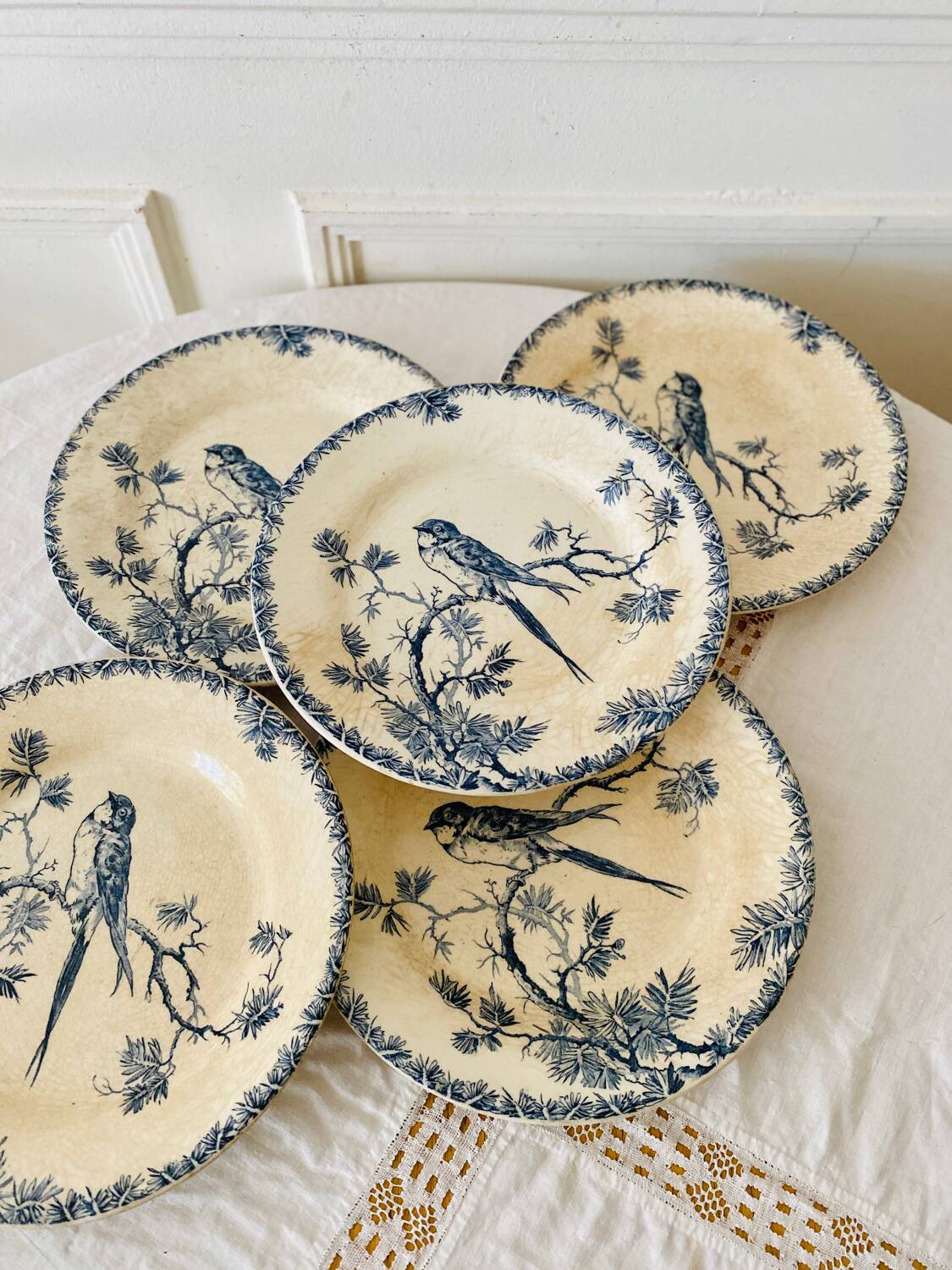 Antique opaque porcelain plates from Gien, Provençal model