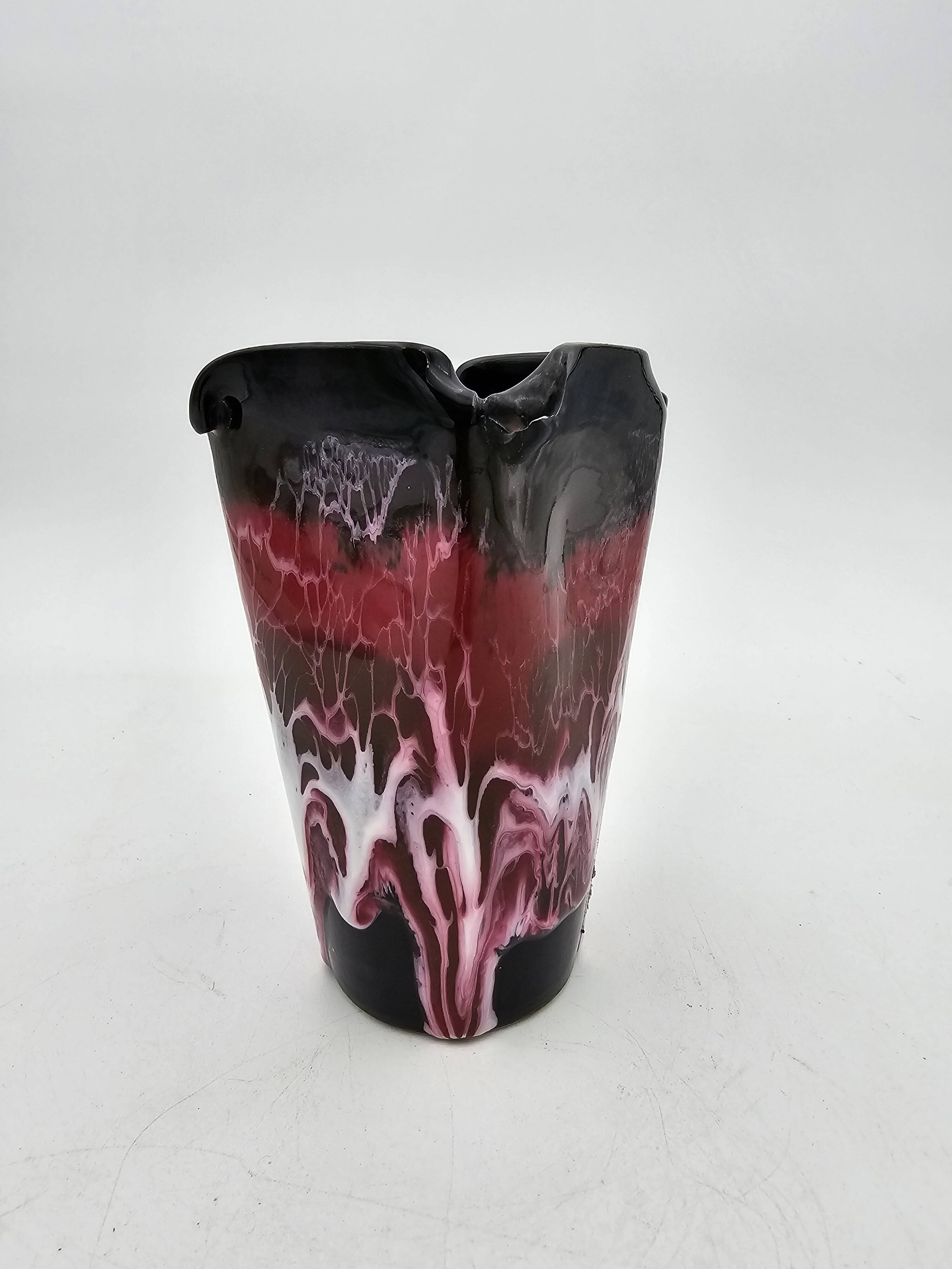 Vintage Vallauris black, pink and white vase