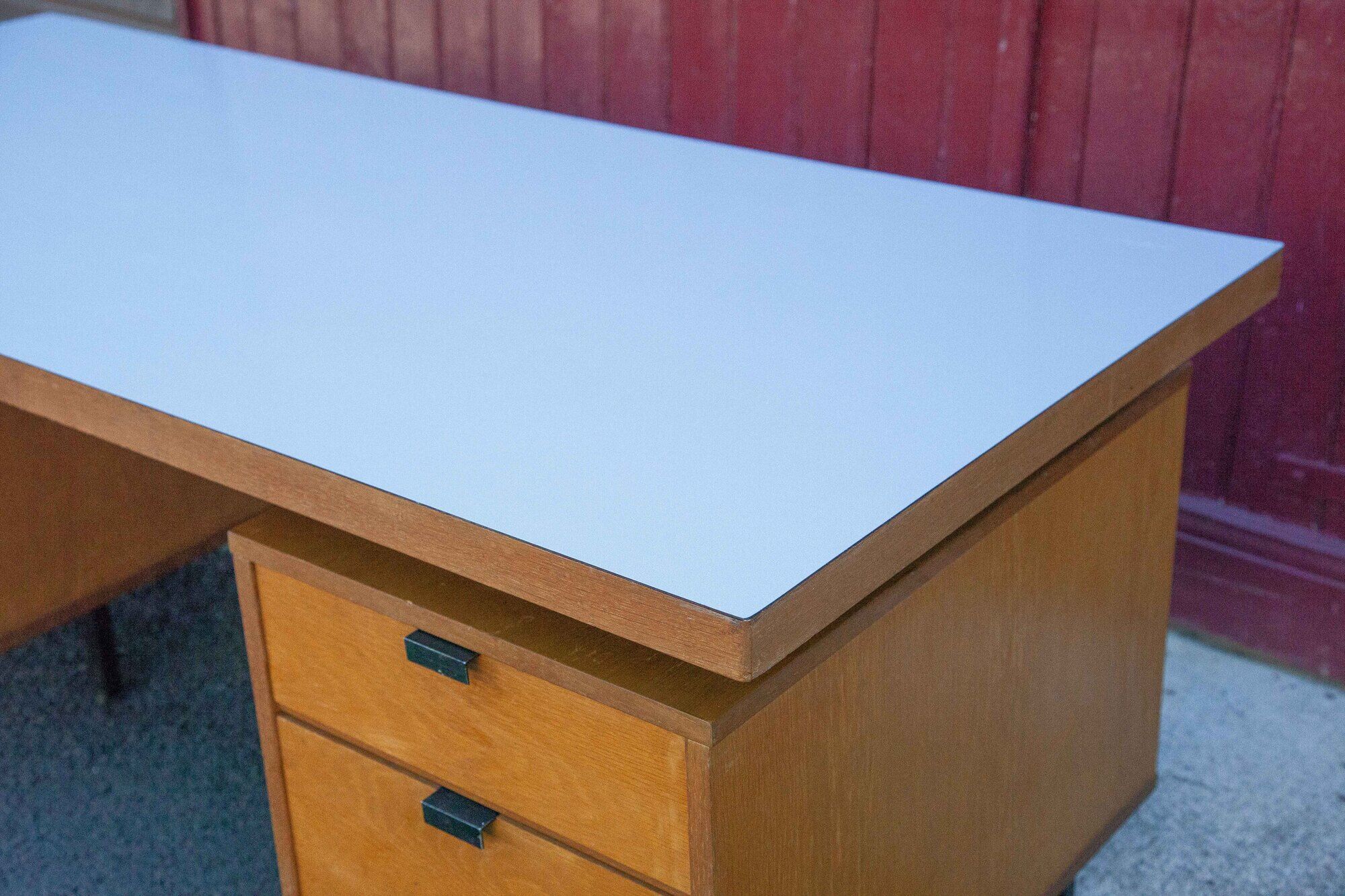 Wood desk and black metal structure with melamine top, Charron Edition, large office 2 boxes