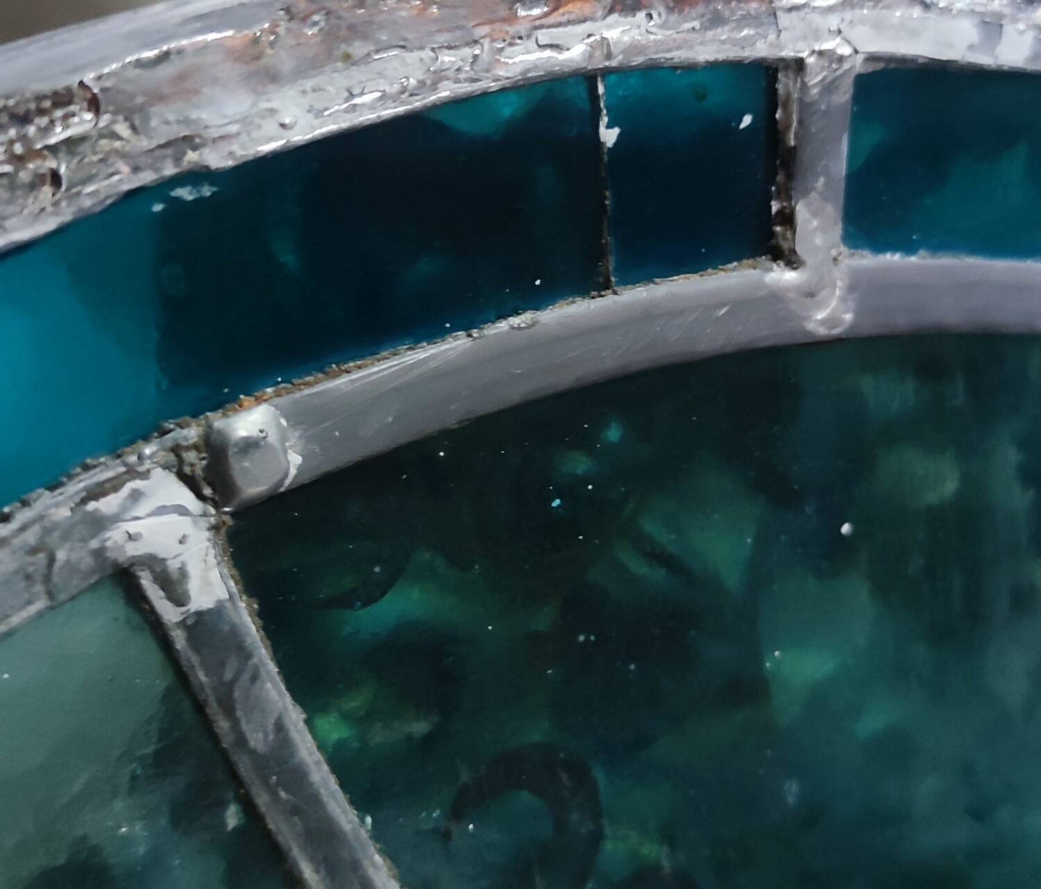 Old stained glass window in the Middle Ages style