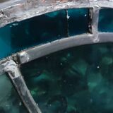 Old stained glass window in the Middle Ages style