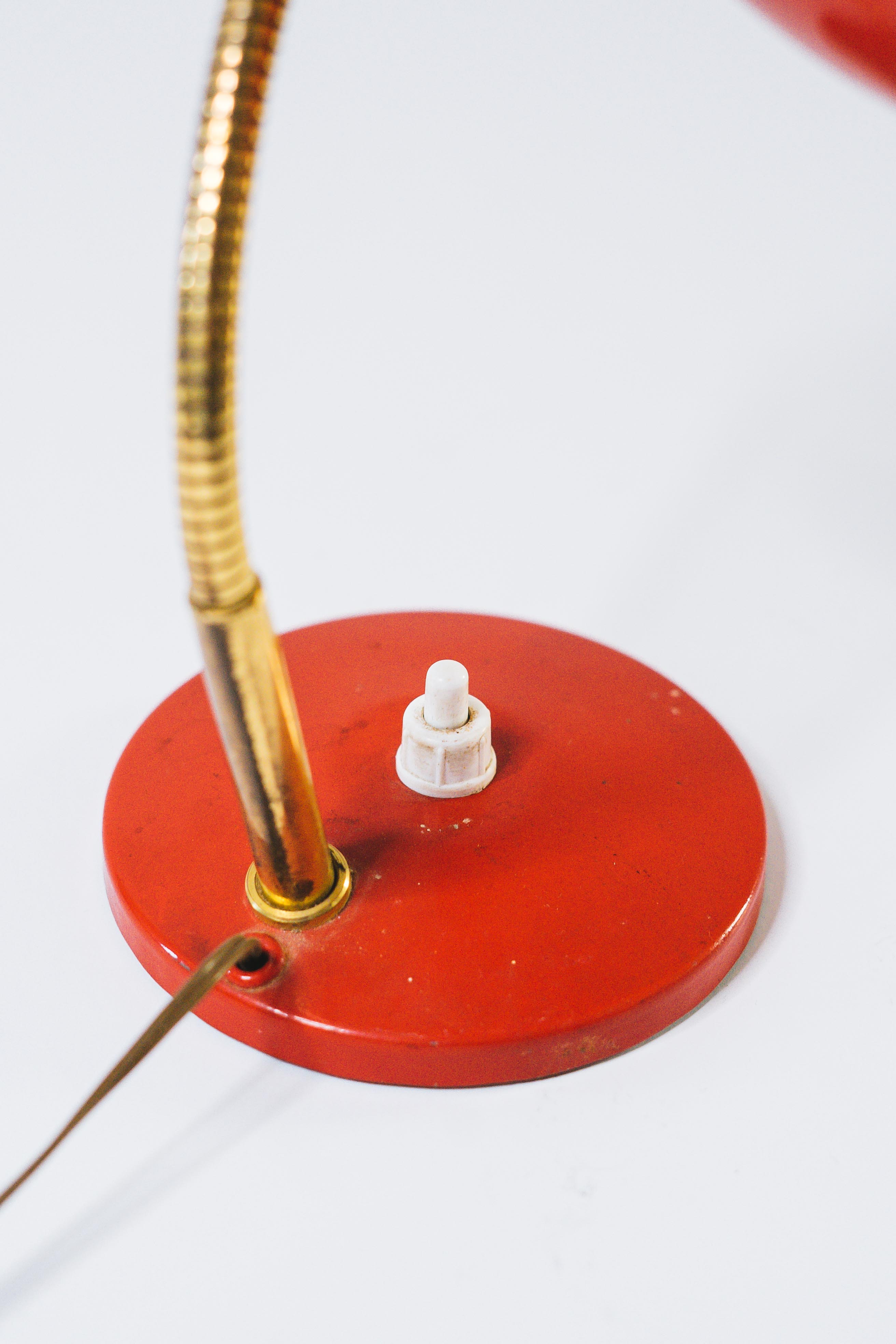 Old desk lamp 60s red works iron and brass