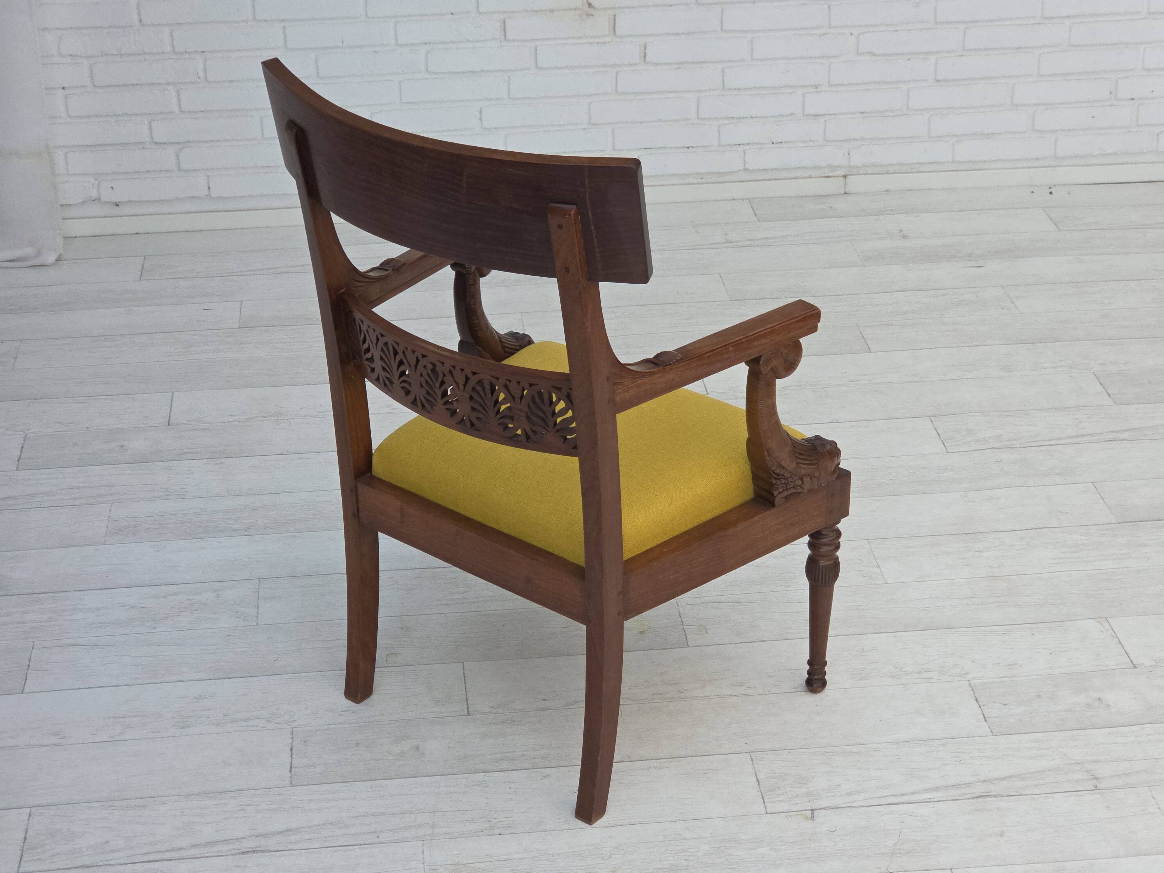 1920-30s, carved wood armchair, design after Georges Jacob, reupholstered.