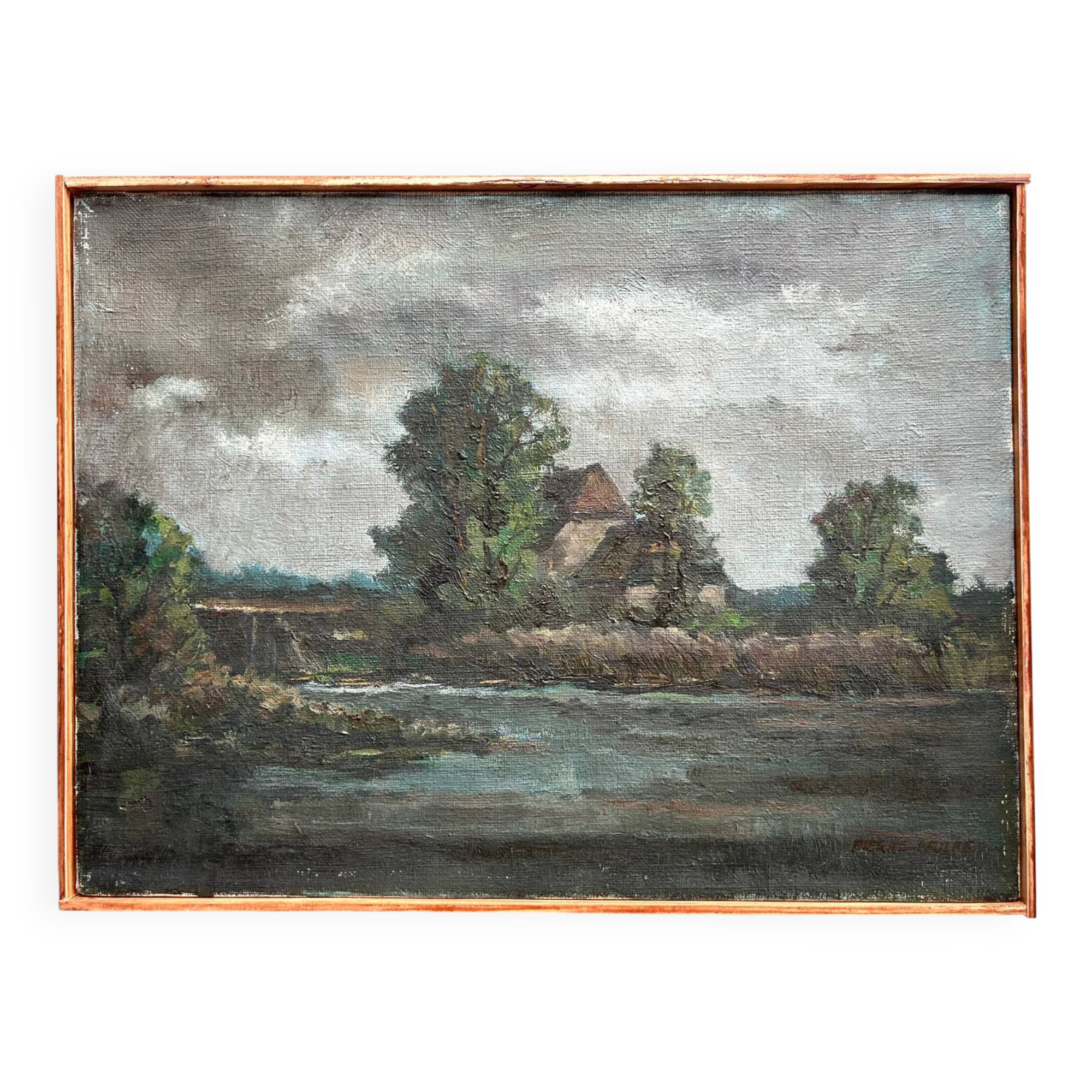 Oil on canvas, Dutch school of the 20th century. Landscape. Pierre Fulpe.