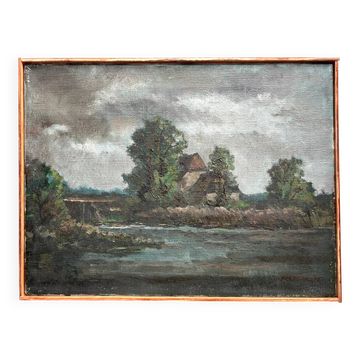 Oil on canvas, Dutch school of the 20th century. Landscape. Pierre Fulpe.