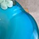 Large vintage blown glass bowl in turquoise – Murano style – applied flower