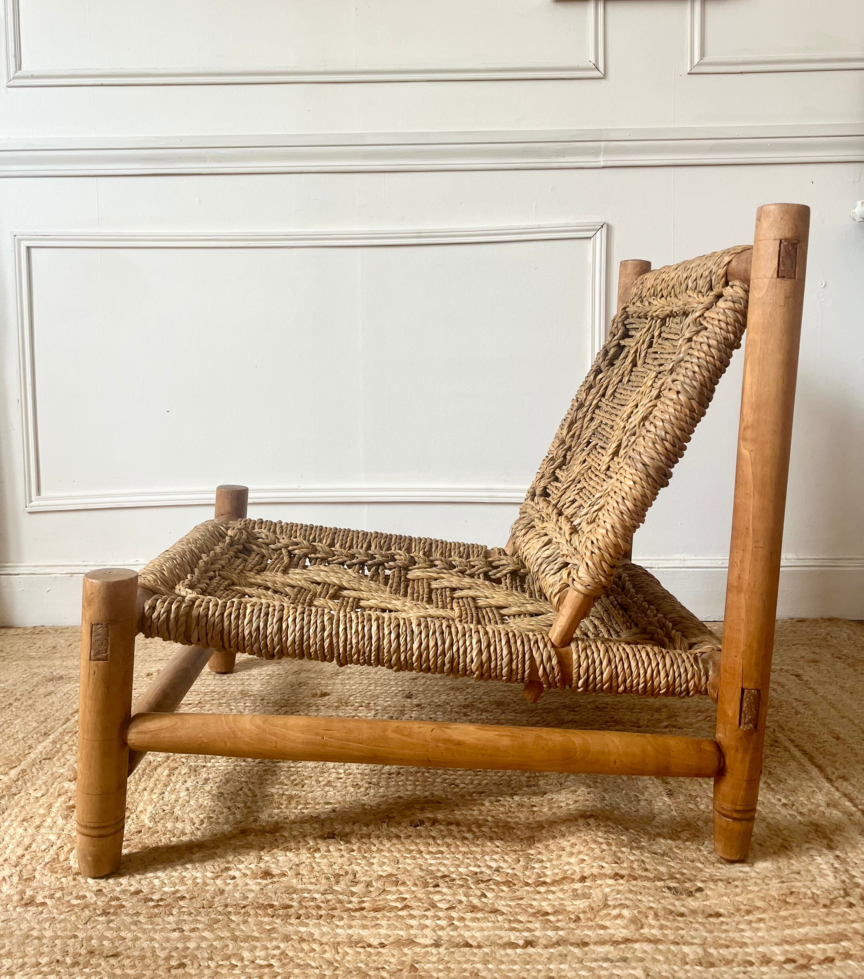 Wood and rope armchair by Audoux and Minnet from the 1950s.