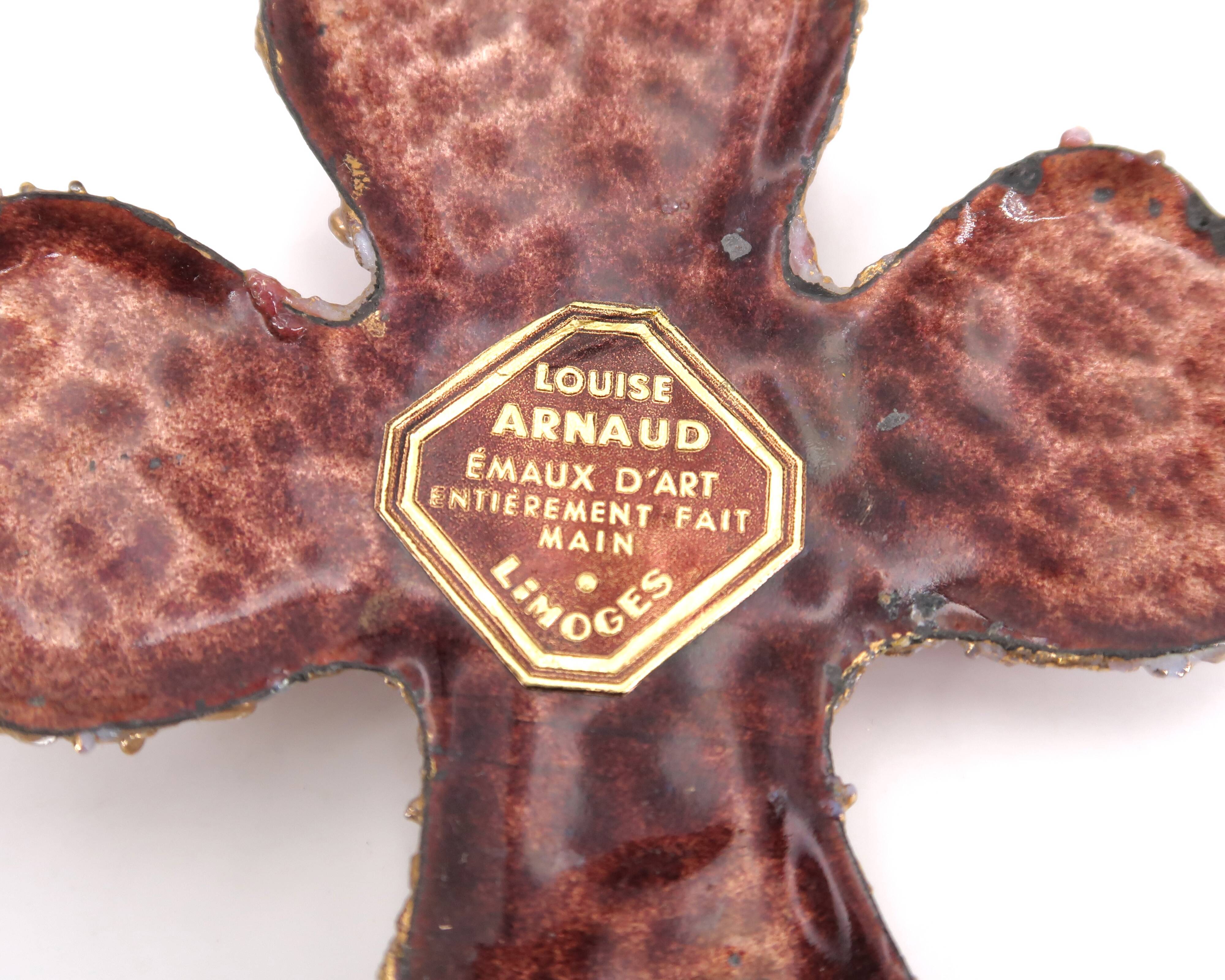 Wall cross by Louise Arnaud, Limoges Art enamels, 1970s