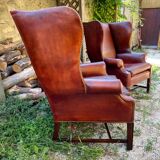 Vintage shepherdess armchairs in leather