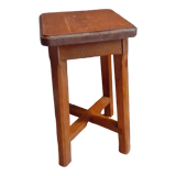Old 4-foot stool, cross structure, varnished solid wood, 1970s