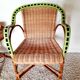 Fauteuil en rotin des années 50s 60s liseré vert pomme noir