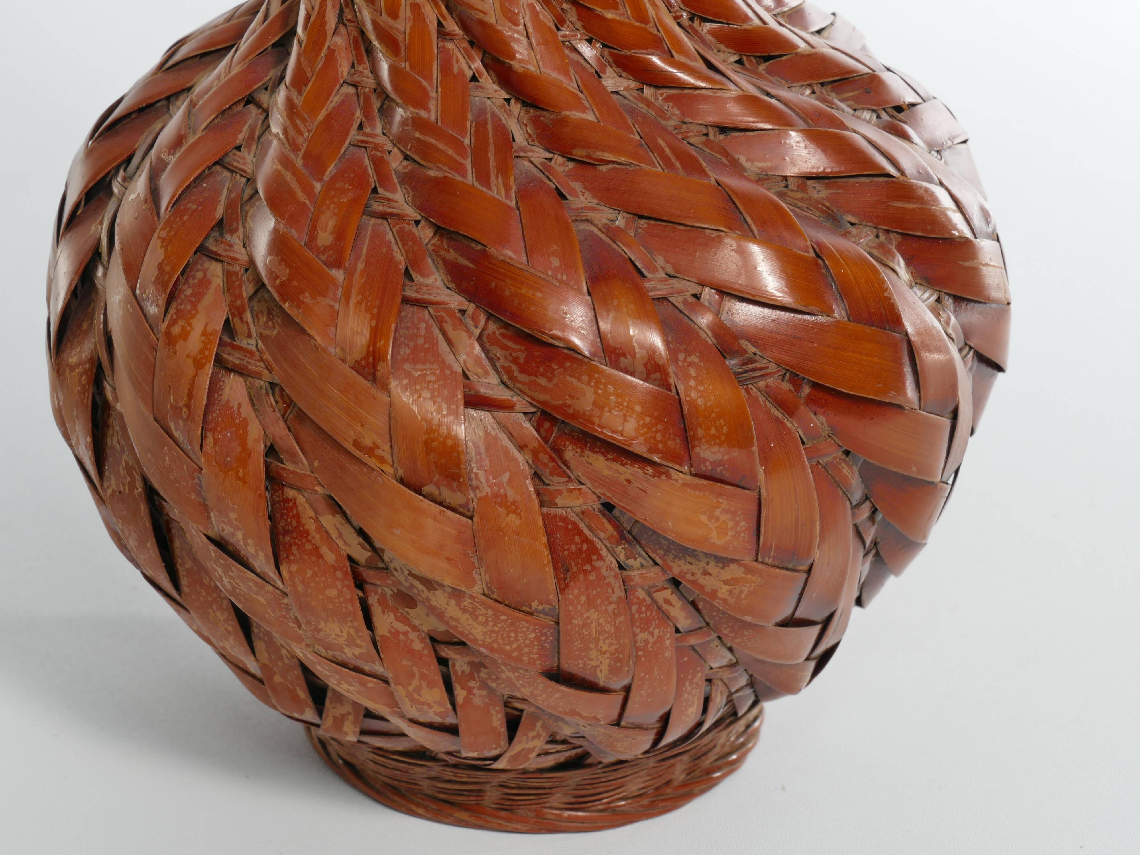 Early 20th Century Taisho/Showa Period Japanese Woven Bamboo Ikebana Vase