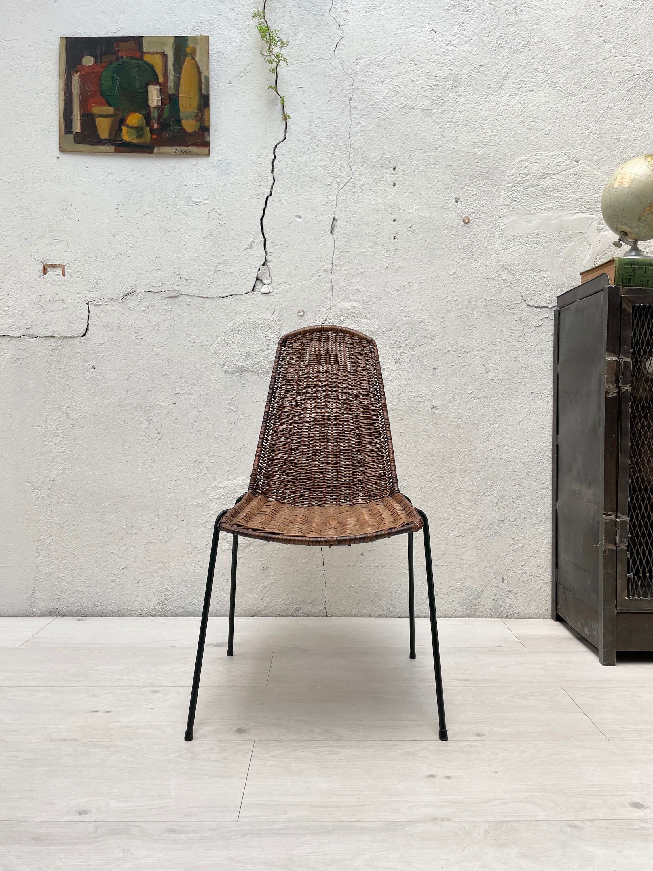 Vintage chair in wicker and metal circa 1950