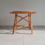 Table basse soleil en rotin vintage