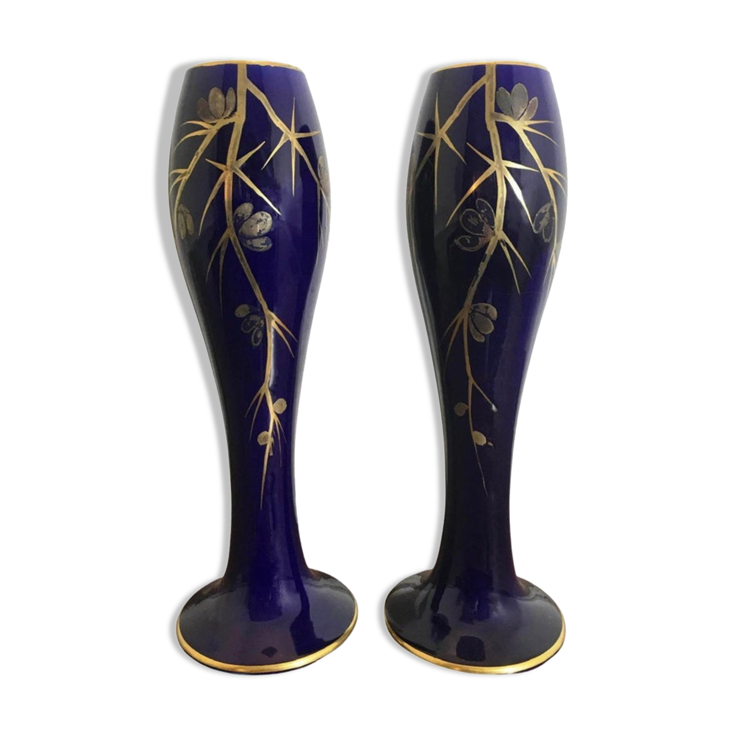 Maurice Pinon Heuze Vase in blue porcelain and gold Art Deco 1920