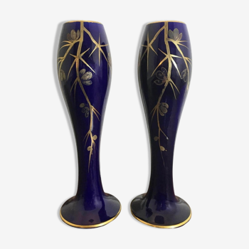 Maurice Pinon Heuze Vase in blue porcelain and gold Art Deco 1920