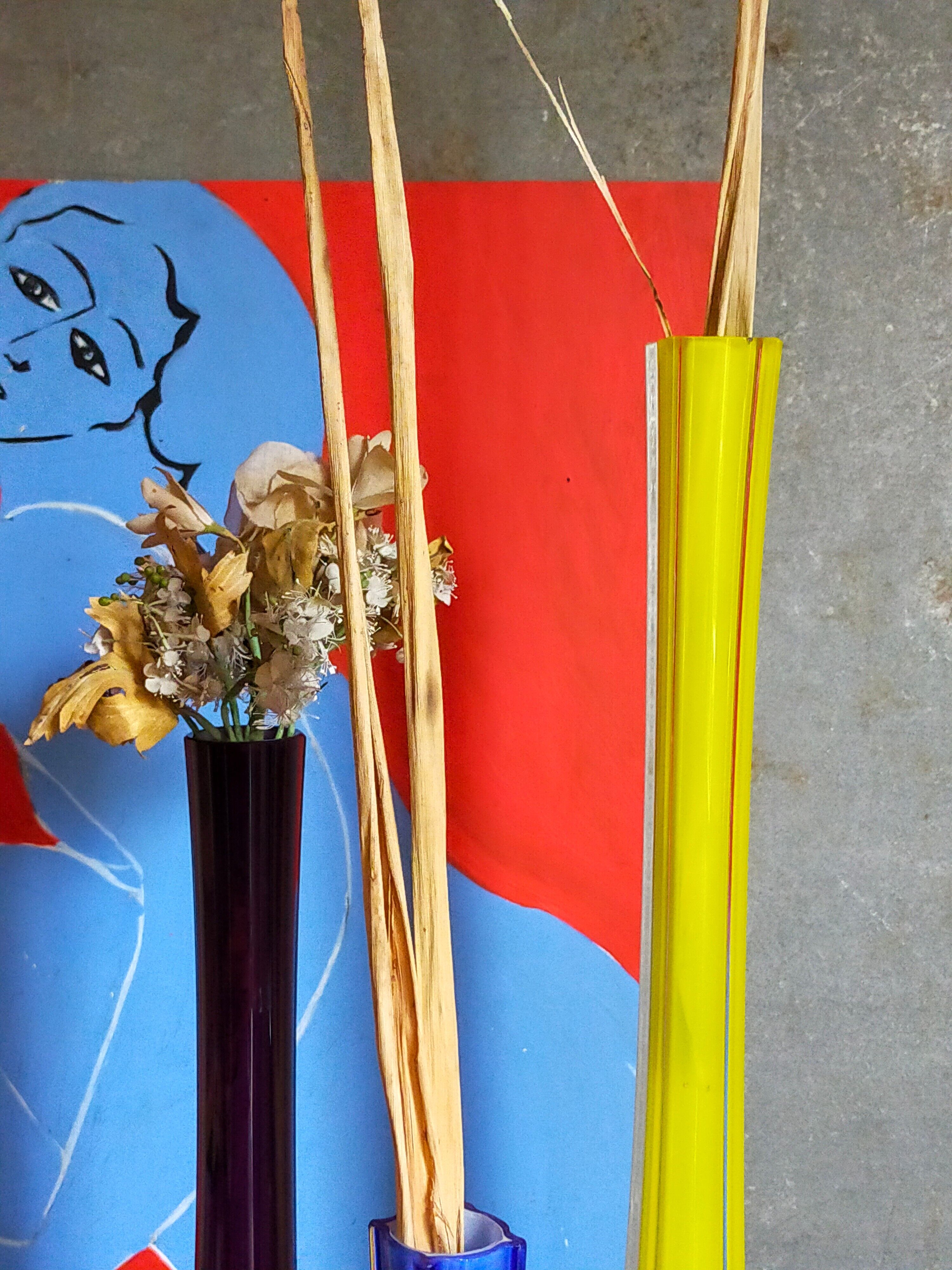 Trio of ancient stretched glass soliflores