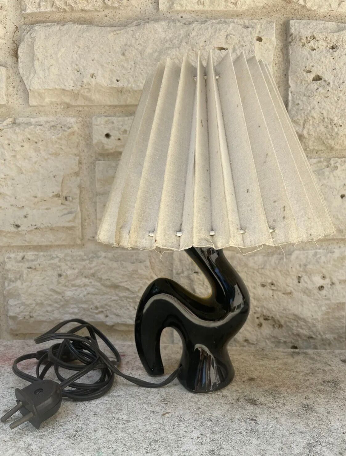 50s Vallauris black and yellow ceramic lamp