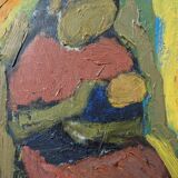 Peinture à l’huile figurative vintage non encadrée moderne du milieu du siècle « Affection »