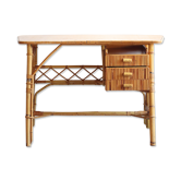 Bean desk two rattan drawers and oak veneer