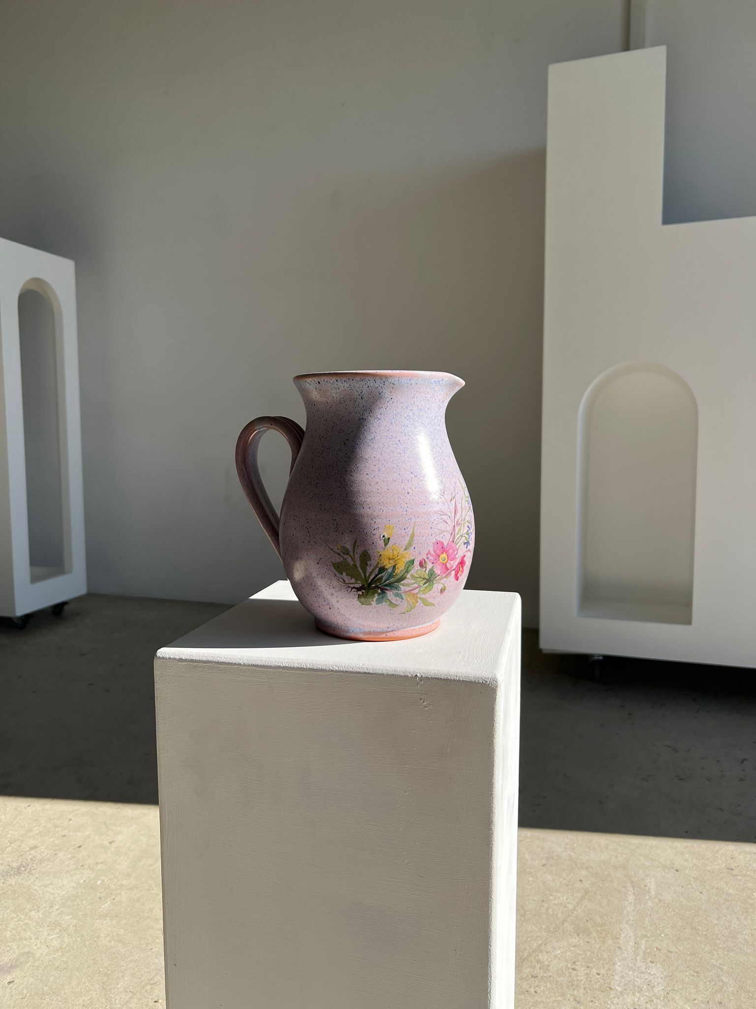 Vintage purple carafe with field flower patterns H:20cm