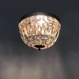 Old crown ceiling light with 3 lights, half basket with glass pendants.
