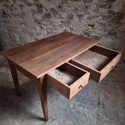 French antique dining table in cherry wood with two drawers, circa 1880–1920.