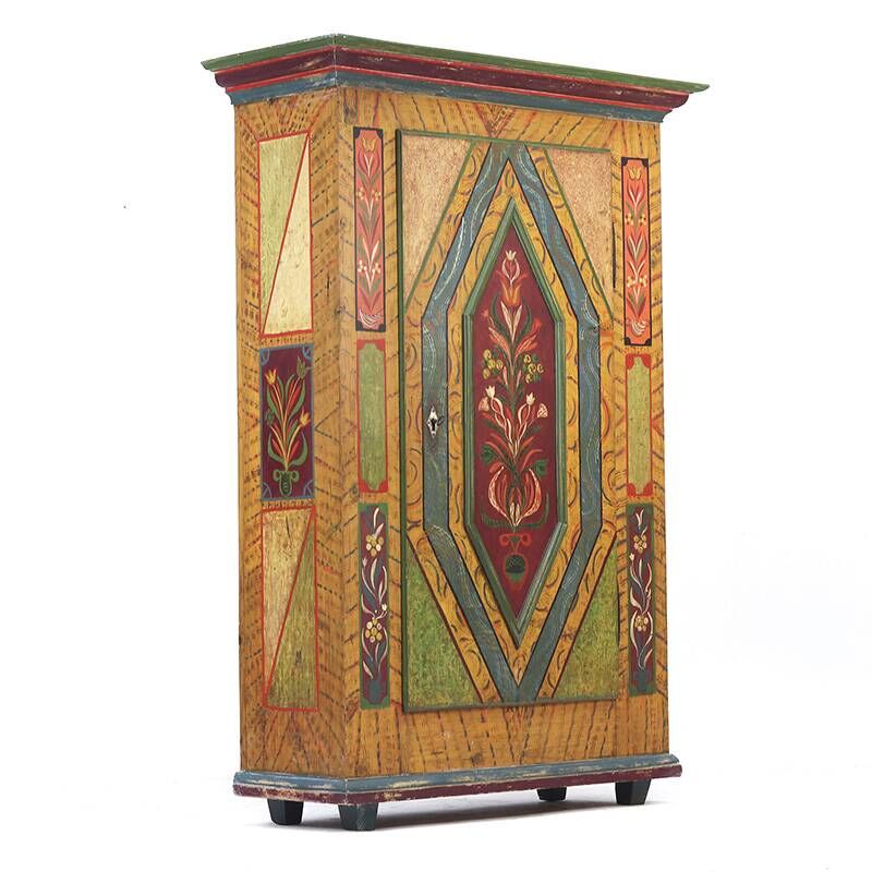 Rustic Farmhouse Antique Original Folk Art Painted Bridal Cabinet