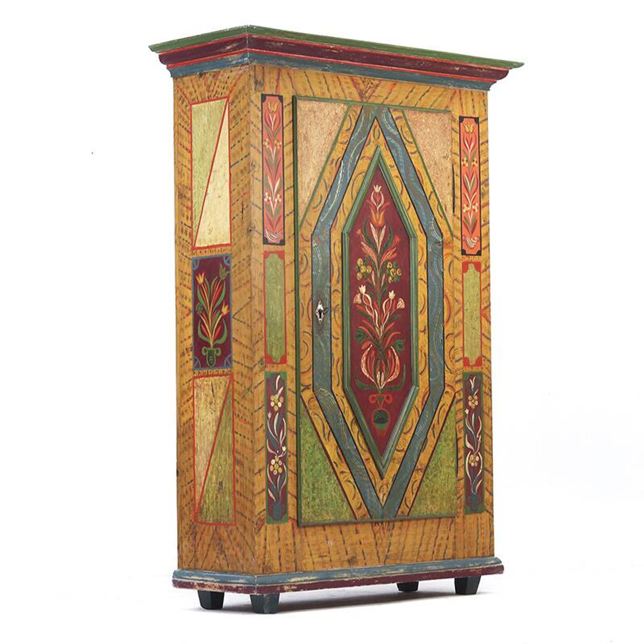 Rustic Farmhouse Antique Original Folk Art Painted Bridal Cabinet