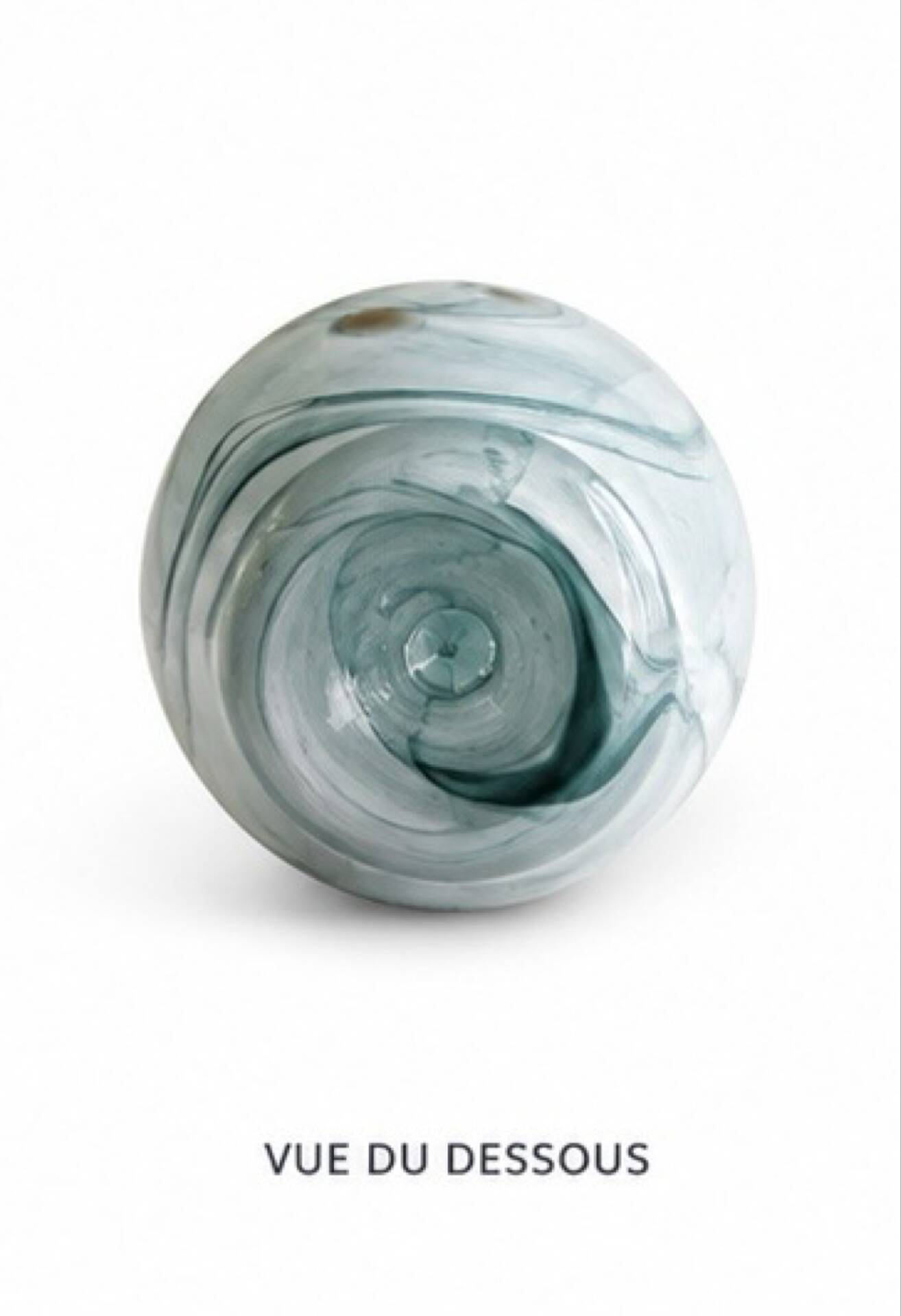 Blown glass vase marbled in white, water green, and with golden inclusions –