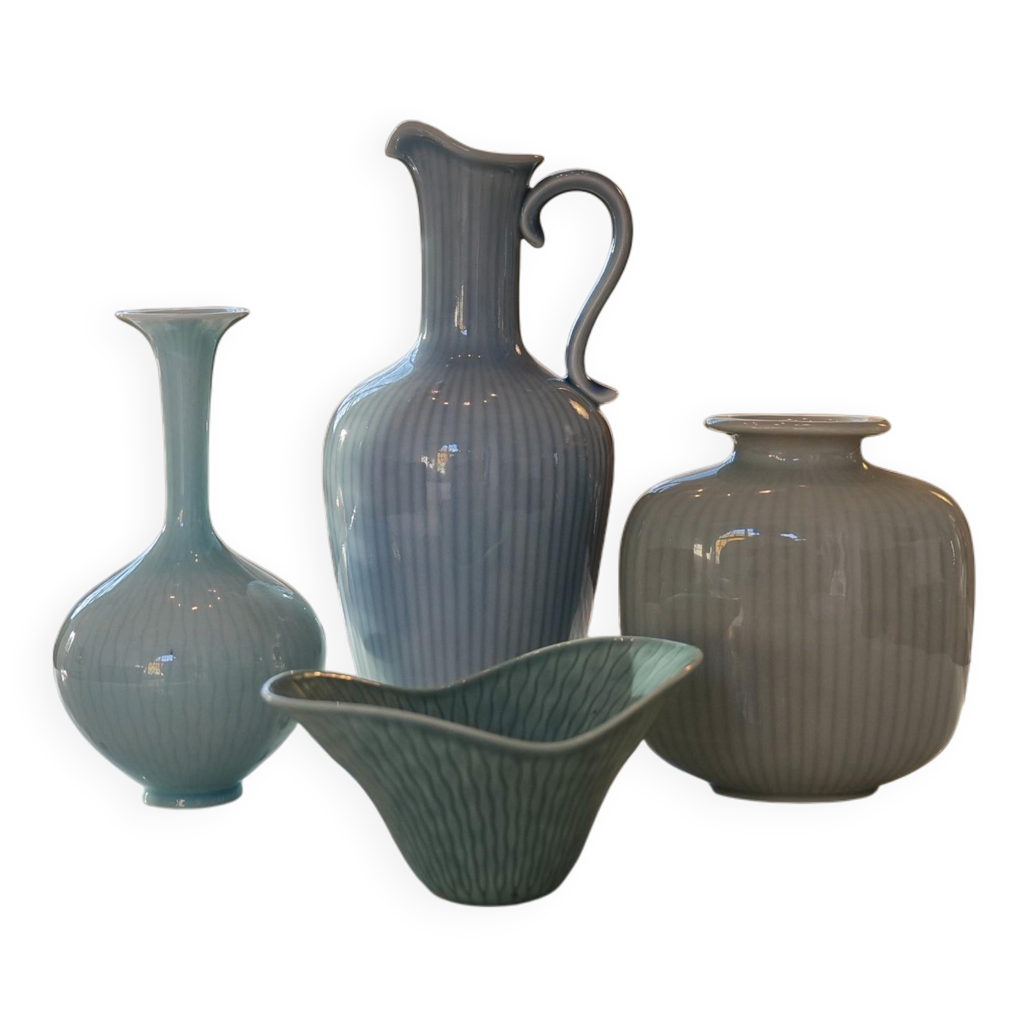 Mid-century modern set of 4 ceramic vases by Rörstrand, Gunnar Nylund, Sweden, 1950s.