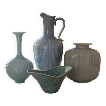 Mid-century modern set of 4 ceramic vases by Rörstrand, Gunnar Nylund, Sweden, 1950s.