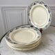 Lot de 6 assiettes plates Terre de Fer Moulins des Loups & Hamage vertes et bleues fin XIXème