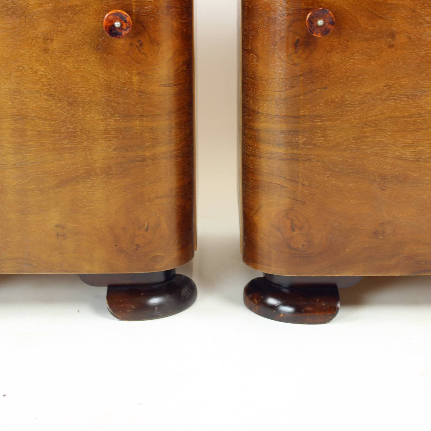 Minimalistic Art Deco Bedside Tables In Walnut Veneer, Czechoslovakia 1930s