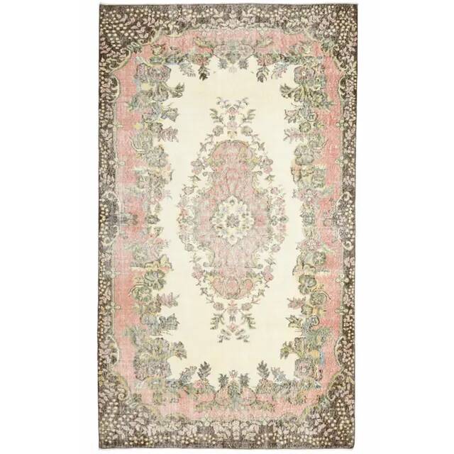1970s Vintage Turkish Oushak Handmade Wool Cotton Beige Area Rug 179x311