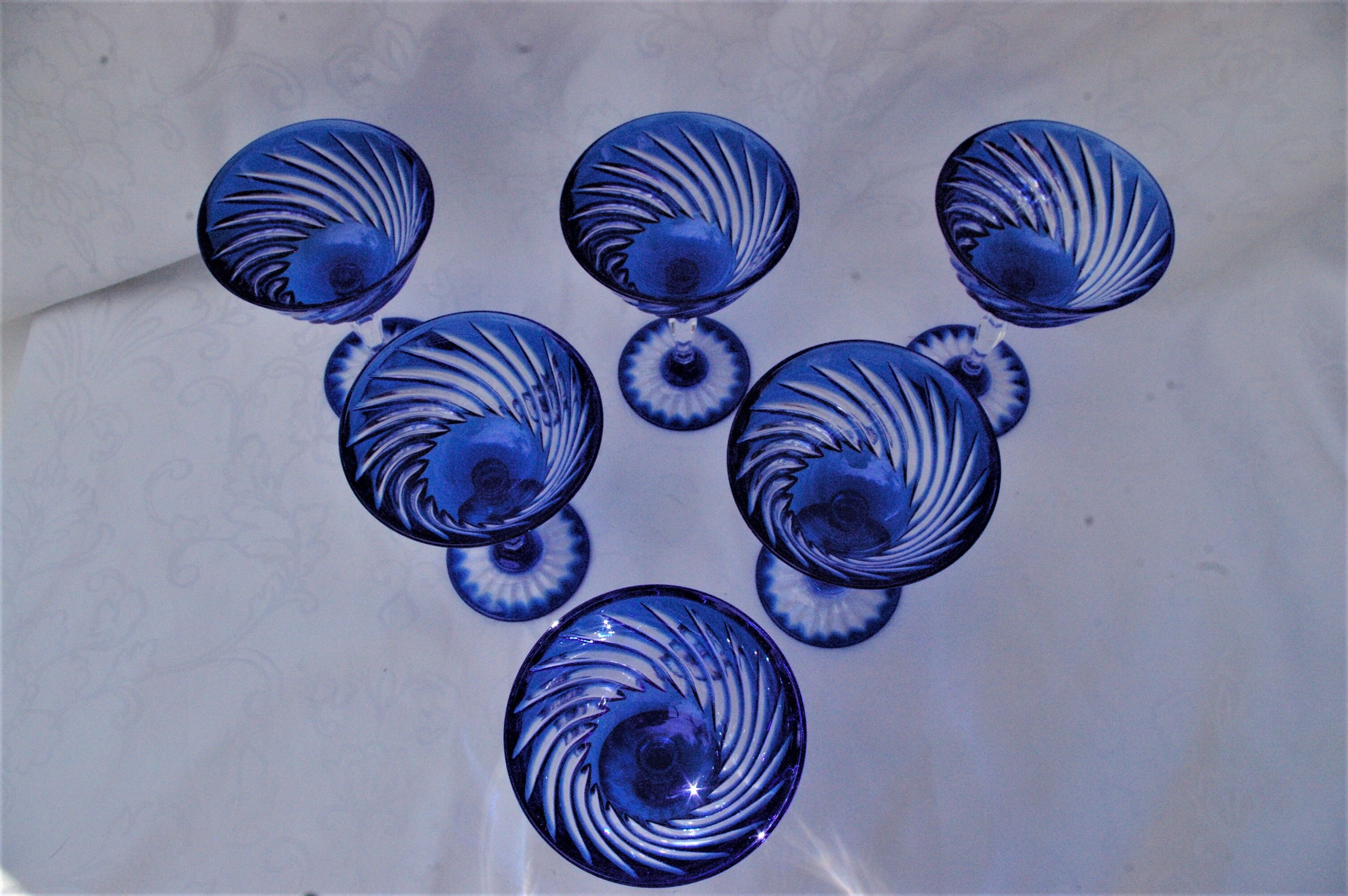 Cristal d'Arques - 6 Champagne Cups Blue Waltz - Double layer crystal