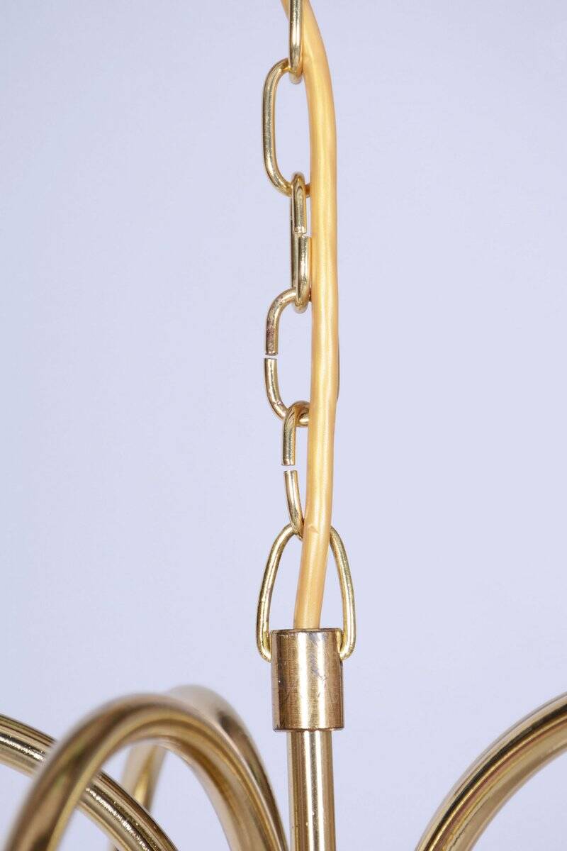 Mid-Century Chandelier in Brass and Opaline Glass, Czech, 1950s