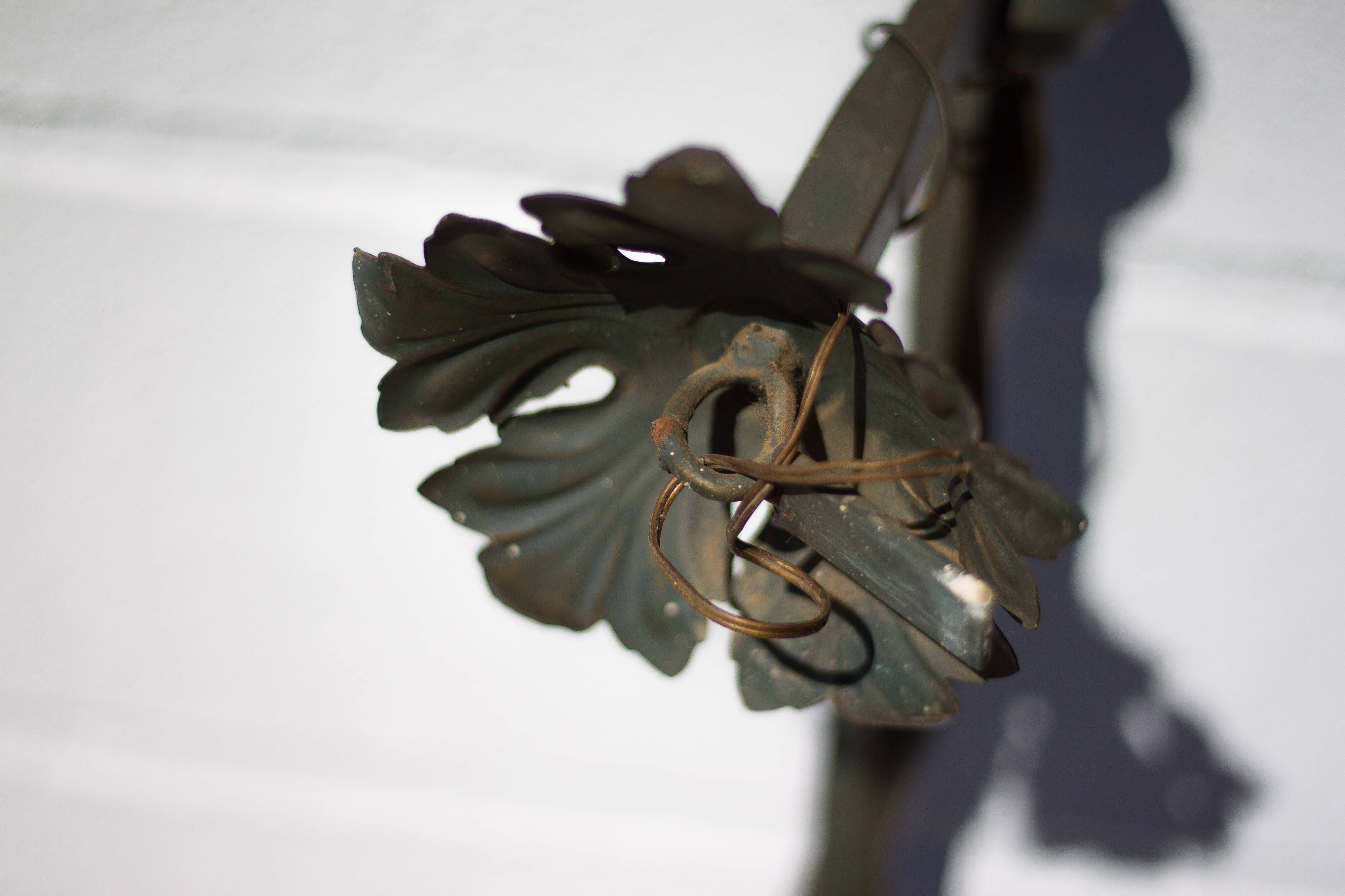 Wrought iron globe flame wall torch lamp, vintage wrought iron wall light, medieval