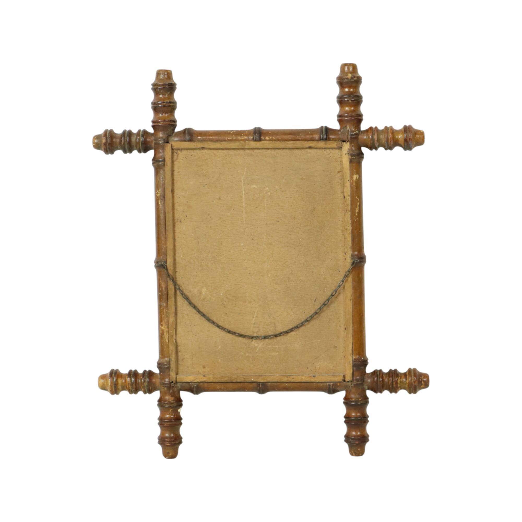 Antique Wooden Faux Bamboo Mirror France 40x34cm