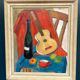 Swedish Oil on Canvas – “Still Life with Guitar and Wine Bottle”