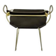 Bar stool with a vintage brass backrest and black leather.