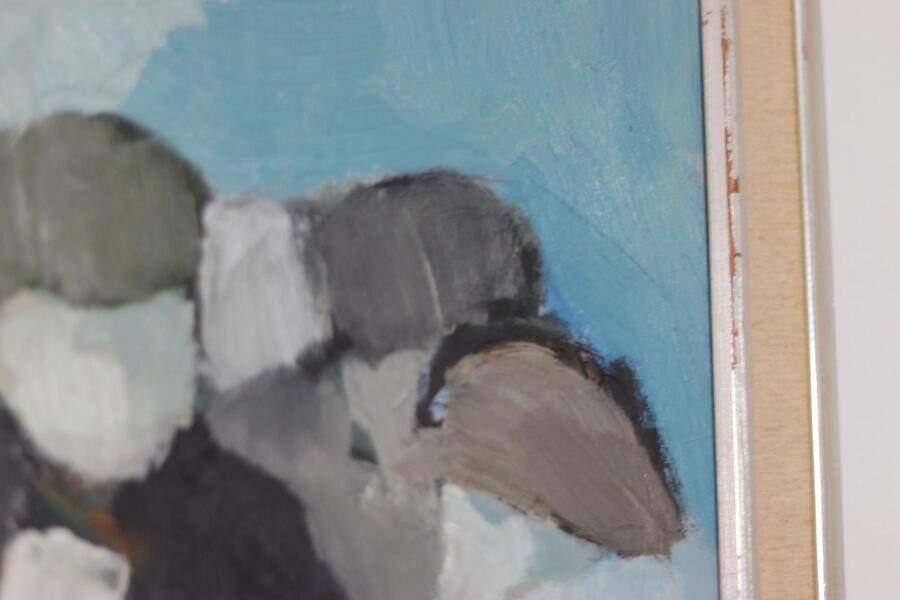 Original mid-century Swedish oil on panel – abstract by Stig Wernheden – vintage & framed – 74 × 54.5 cm (29.1" × 21.5")
