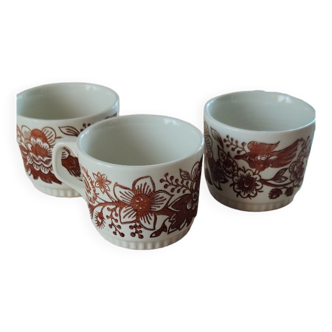 Set of 3 cups boch la Louvière Belgium brown