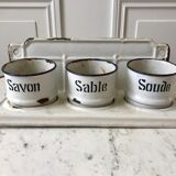 set of enamelled pots to fix (soda, soap, salt) early twentieth century